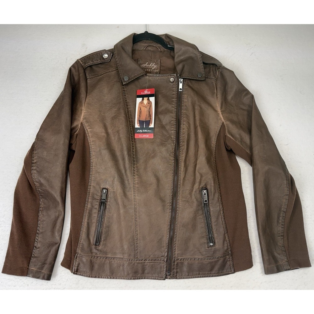 Sebby Collection Whiskey Faux Leather Jacket XL Large Collared Coat NWT Womens